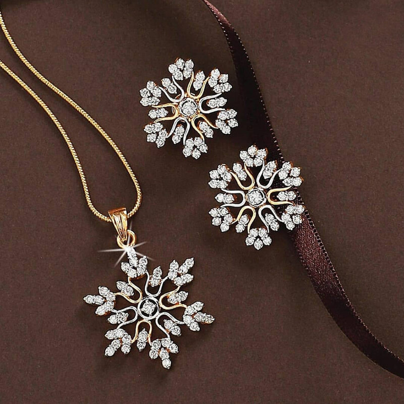 2 Pcs/set Snowflake Necklace Earrings Christmas Luxury Jewelry Accessories Christmas Valentine's Party Gifts 2020 Silver Color