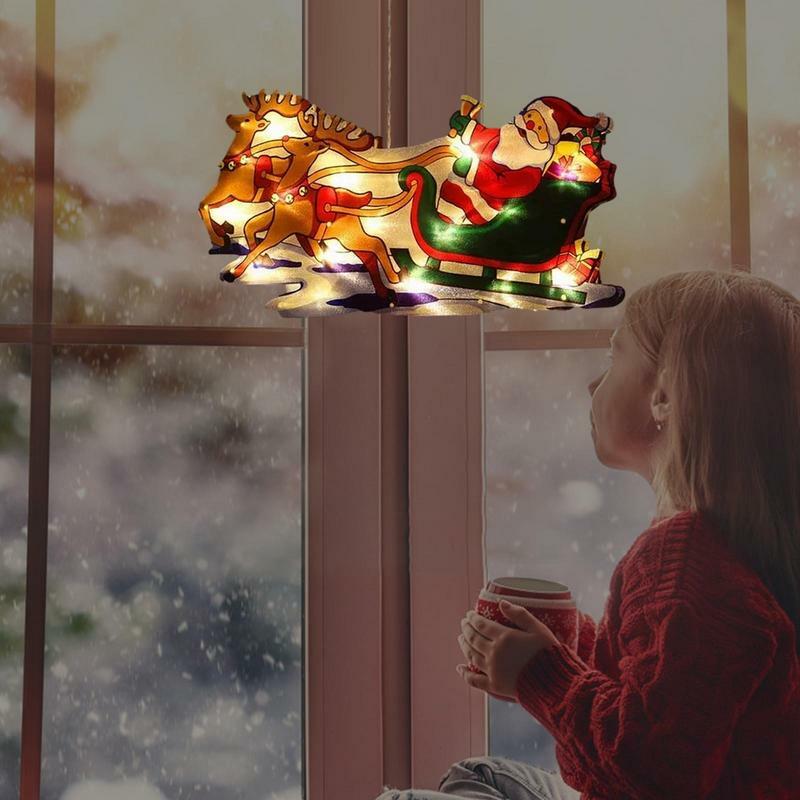 عيد الميلاد نافذة ظلية أضواء الكرتون مضاءة عيد ميلاد سعيد الباب شماعات مع شفط الكؤوس بطارية تعمل بالطاقة الجدة نافذة