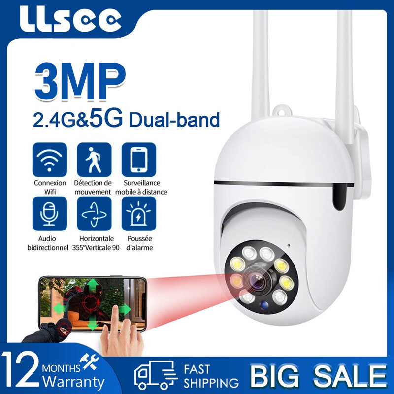 كاميرا مراقبة لاسلكية LLSEE 5G 3MP تعمل بالواي فاي والرؤية الليلية IP المحمول CCTV أمن الوطن مراقبة الطفل كامارا اليقظة واي فاي