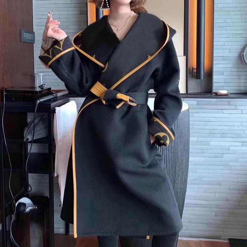 신제품 여성 롱 울 코트, 고품질 럭셔리 슬림핏 라펠 후드 재킷, 싱글 브레스트 탑 여성 의류, 2022 겨울