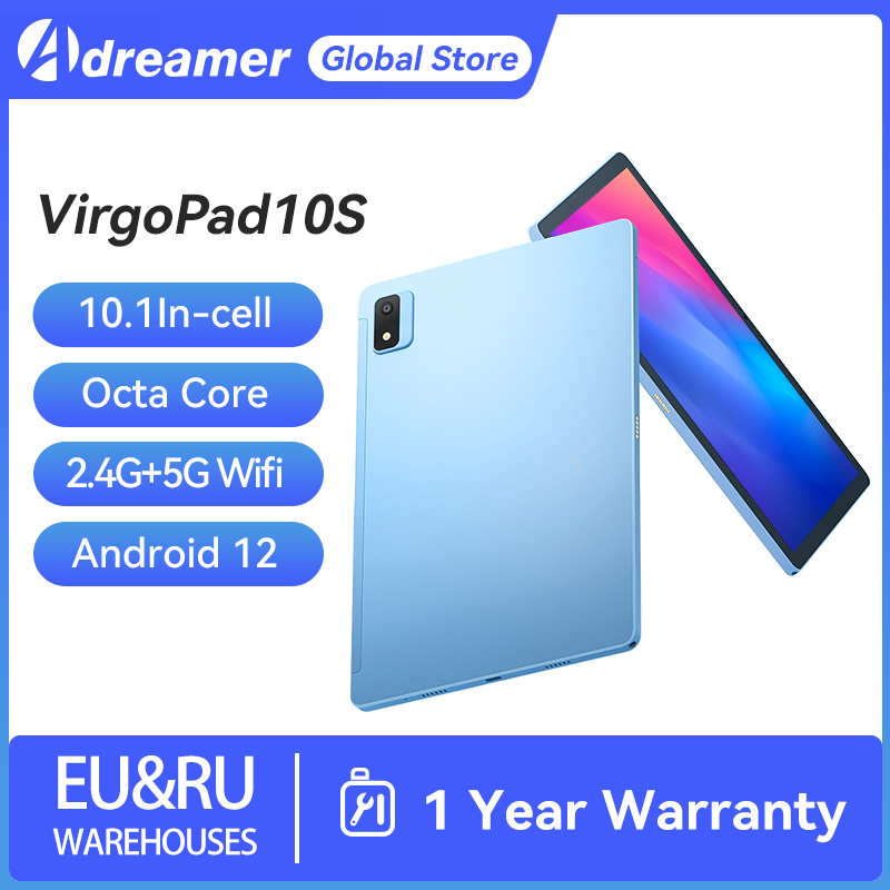 Adreamer 10.1'' Tablet 1920x1200 IPS 4GB RAM 64GB ROM Pad Android 12 Unisoc T610 8-cores Pad 4G LTE 2.4G+5G Wifi Metal Tablet PC
