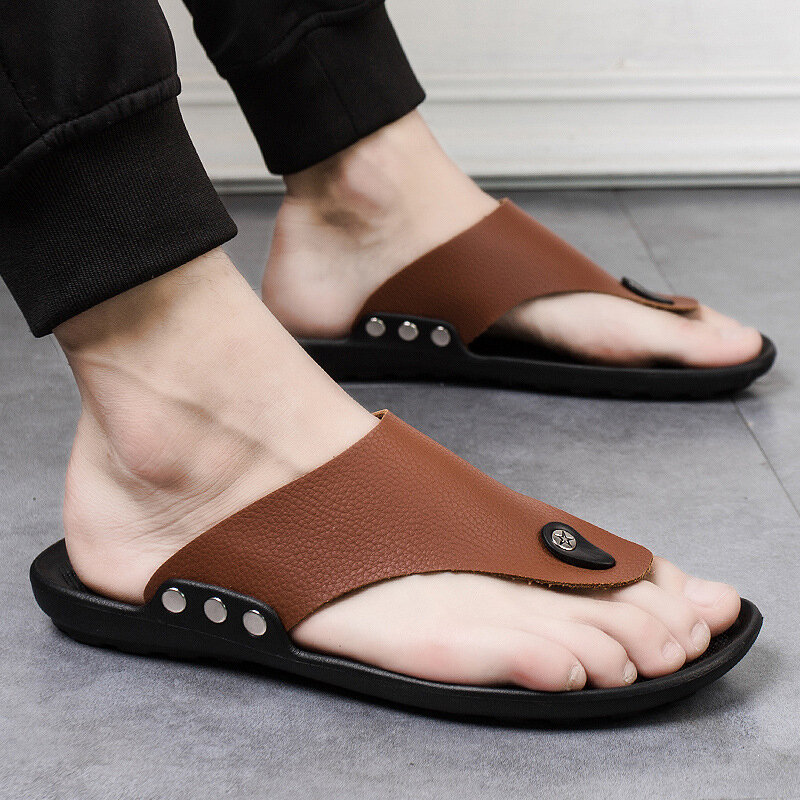 Wotteスリッパ夏のフリップのためのビーチスリッパ茶色のサンダル快適な靴ノンスリップ浴室靴男性スライド