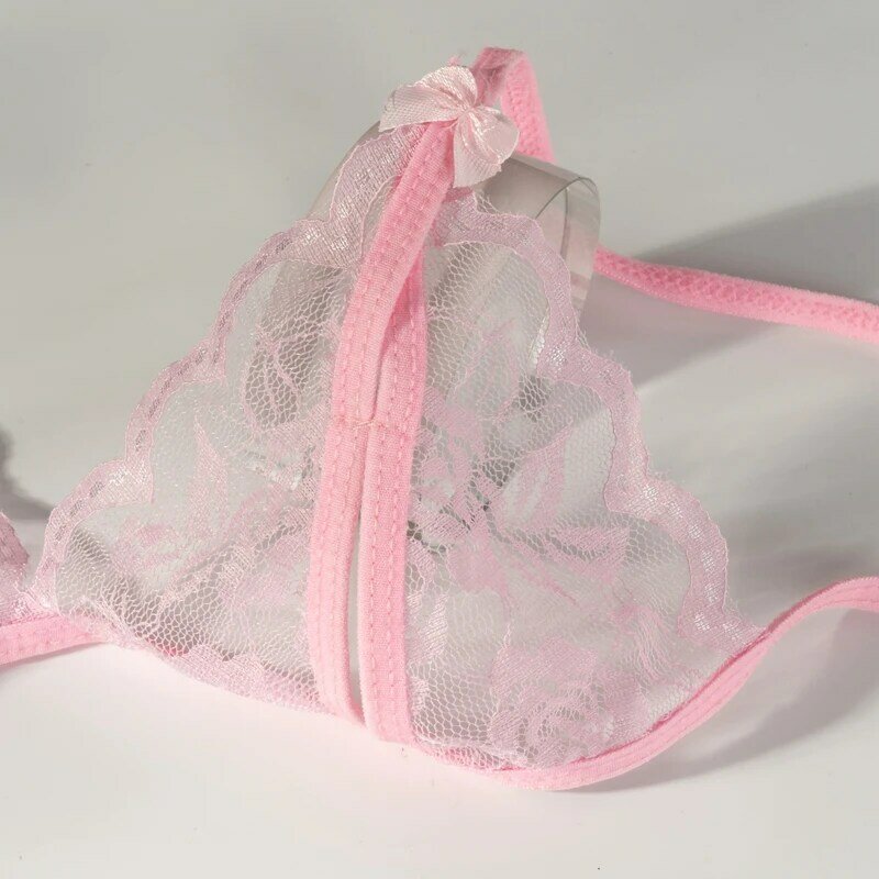 Conjunto de lingerie de renda sexy conjunto de sutiã aberto feminino oco para fora transparente sem costas roupa interior traje exótico tanga g-string
