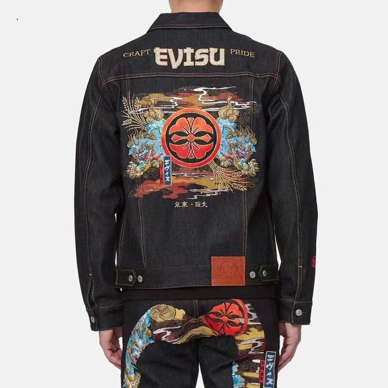 Мужская джинсовая куртка с вышивкой черепахи, в японском стиле ретро, трендовая джинсовая куртка с несколькими карманами в стиле хип-хоп, но...