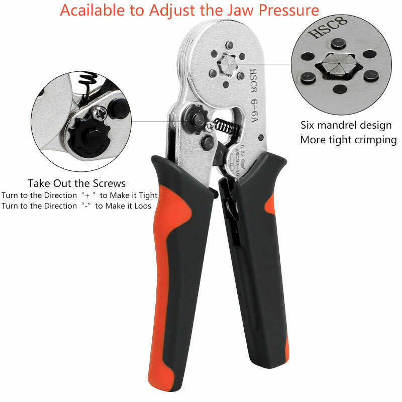 Tubular Terminal Crimping Tools Mini Electrical Pliers HSC8 6-4A 0.25-10mm² 23-7AWG 6-6A 0.25-6.0mm² High Precision Clamp Sets