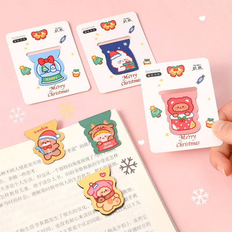 Cartoon Christmas Magnetic Bookmark Student Mark Classification Book Page Clip Cute Special-Shaped Double-Sided Paper Book Clip