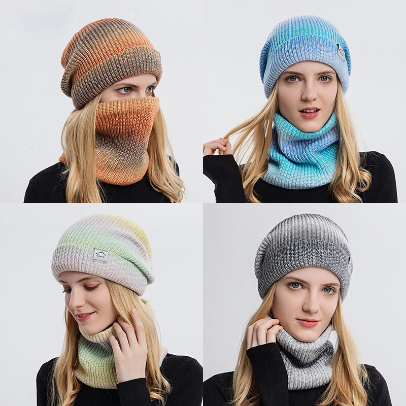 Gradiente cor outono e inverno estilo coreano boné de lã espessamento quente orelha proteção contra frio tricô chapéu cachecol conjuntos