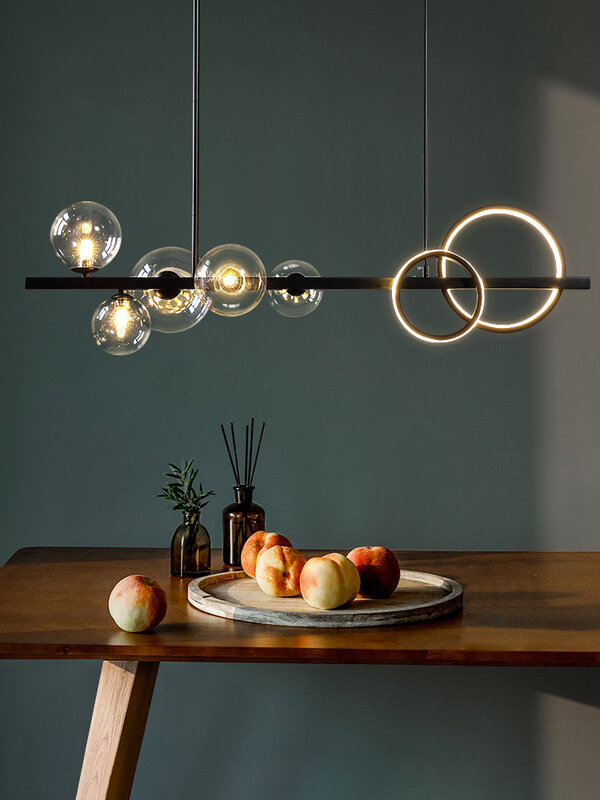 Nordic Style Black Chandelier For Living Room Dining Room Kitchen Glass Bulb Led Ceiling Pendant Light Indoor Decoration Lamps