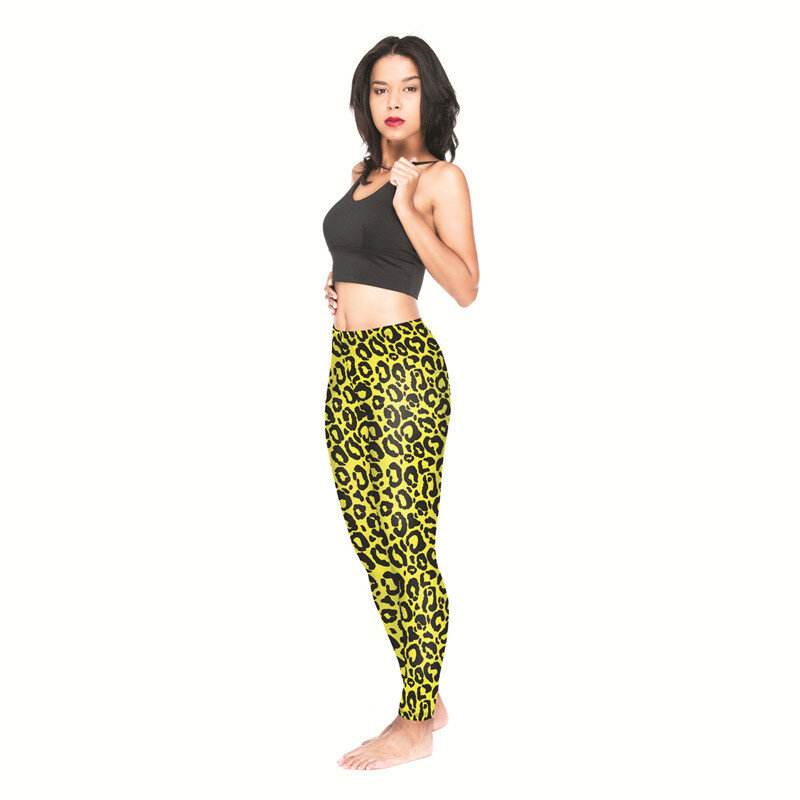 DeanFire Super Soft Yellow Panther Print Fitness Leggins Sexy Silm Pants Ankle Length Women Leggings