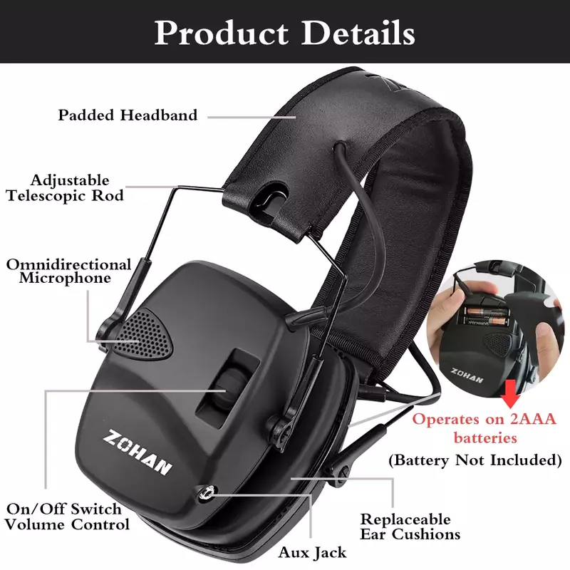 Zohan proteção de ouvido de tiro eletrônico amplificação de som anti-ruído earmuffs profissional caça orelha defender esporte ao ar livre