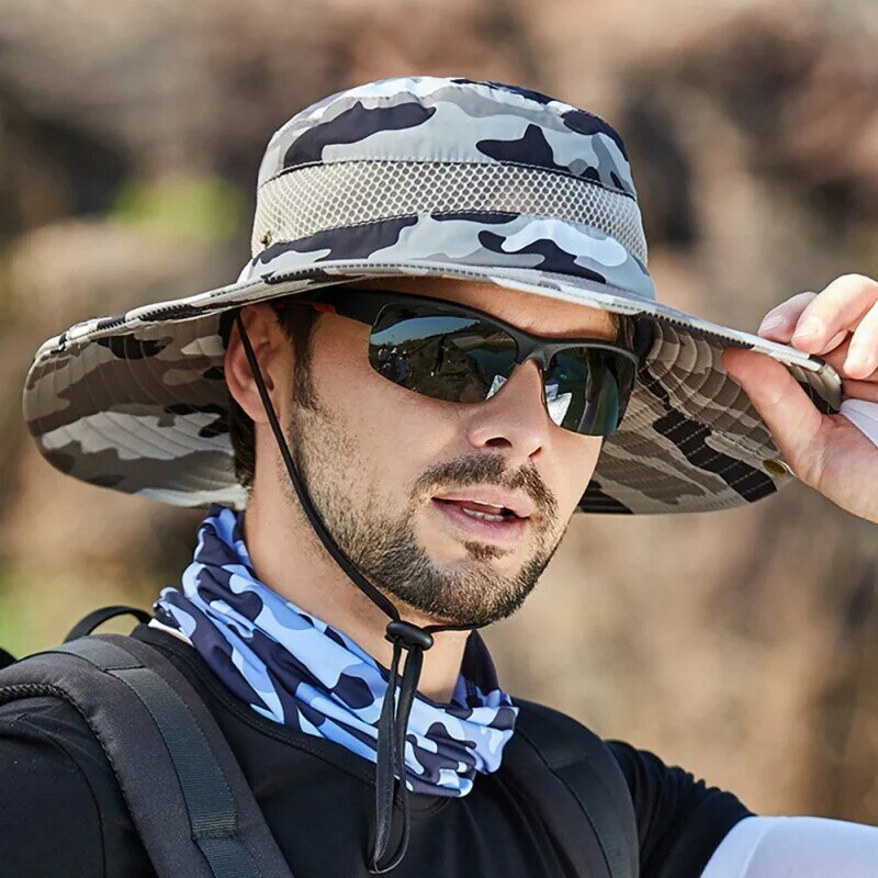 ฤดูร้อน UV ป้องกัน Breathable Camouflage Sunhat สำหรับชายน้ำหนักเบาแห้งเร็วตกปลาหมวกสำหรับเดินทางปีนเขา