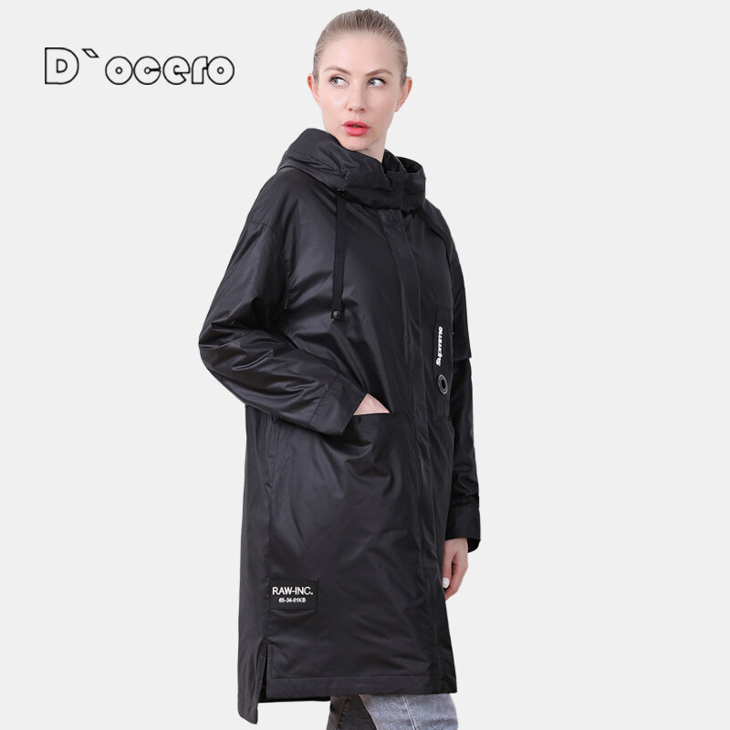 D`OCERO 2022 New Spring Jacket Women Fashion Thin Cotton Casual Female Coat Autumn Long Quilted 5XL Parkas Hooded Outwear