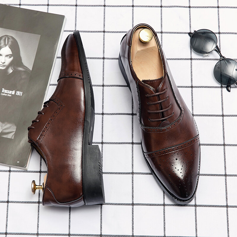 Oxford-男性用の防水ビジネスシューズ,結婚式の靴,靴ひも付きの革の靴,仕事用のフォーマルな靴