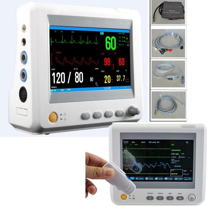 Veterinário 6 parâmetros monitor paciente nibp, spo2, pr, ecg, resp, temp multi-parâmetros monitor paciente 8 Polegada