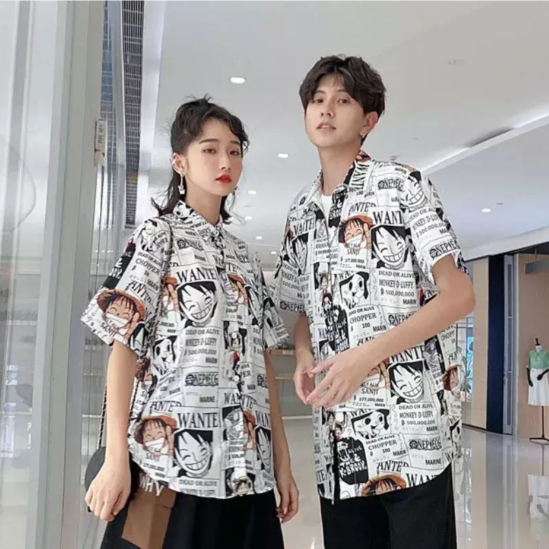Anime Print Shirt Button Up Blouse Clothing for Men Women Japanese Harajuku Clothes Casual Girl T Shirt Tee Tshirt Tops 2022