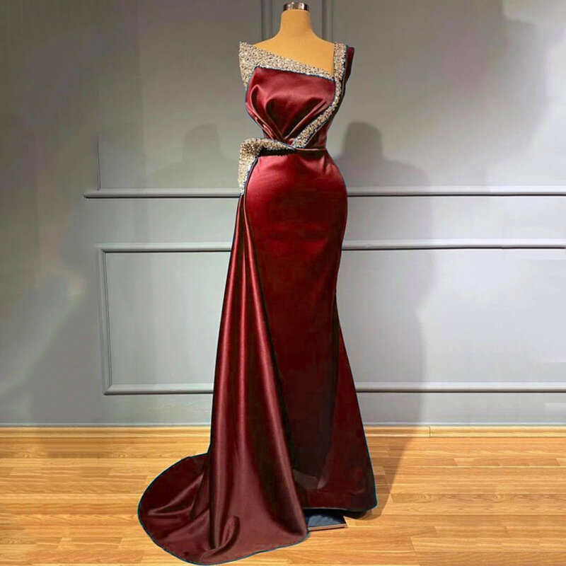 Formalna niebieska suknia wieczorowa 2023 z koralikami formalna jedno ramię satynowa suknia syrenka luksusowy kryształ Arabian długie sukienki imprezowe