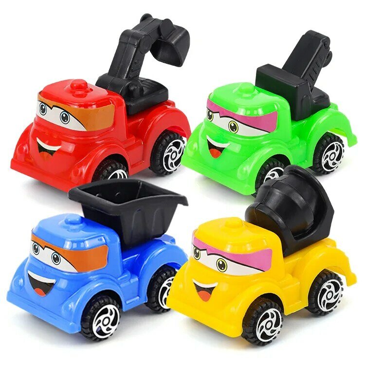 4 Buah Mainan Mobil Edukasi Anak-anak Mobil Konstruksi Mini 4 Mobil Kartun Pull Back Warna Solid Mainan Wind Up