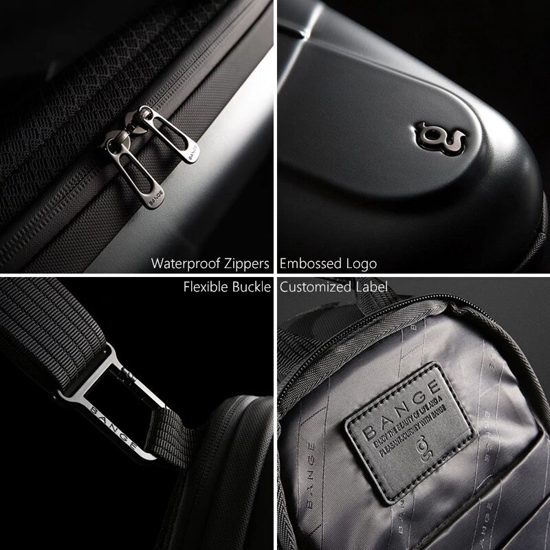 BANGE 독특한 디자인 PC 도난 방지 방수 다기능 남성용 여행 메신저 백 하드 쉘 남성용 비즈니스 가슴 가방