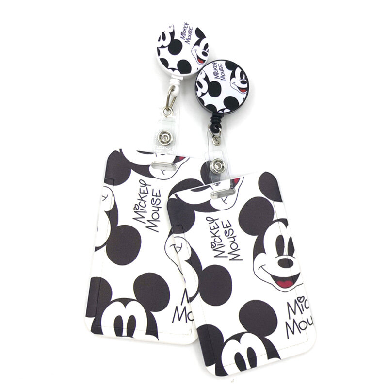 Tarjetero de Mickey y Minnie Mouse para hombre y mujer, funda de tarjeta con cordón de negocios, funda para tarjeta de identificación y nombre