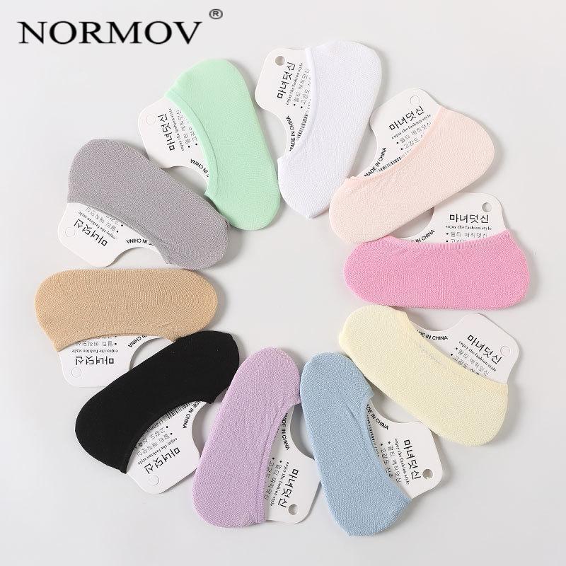 NORMOV – chaussettes d'été en velours pour femmes, 10 paires, couleur bonbon, bateau, invisibles, douces, absorbantes, décontractées, en coton