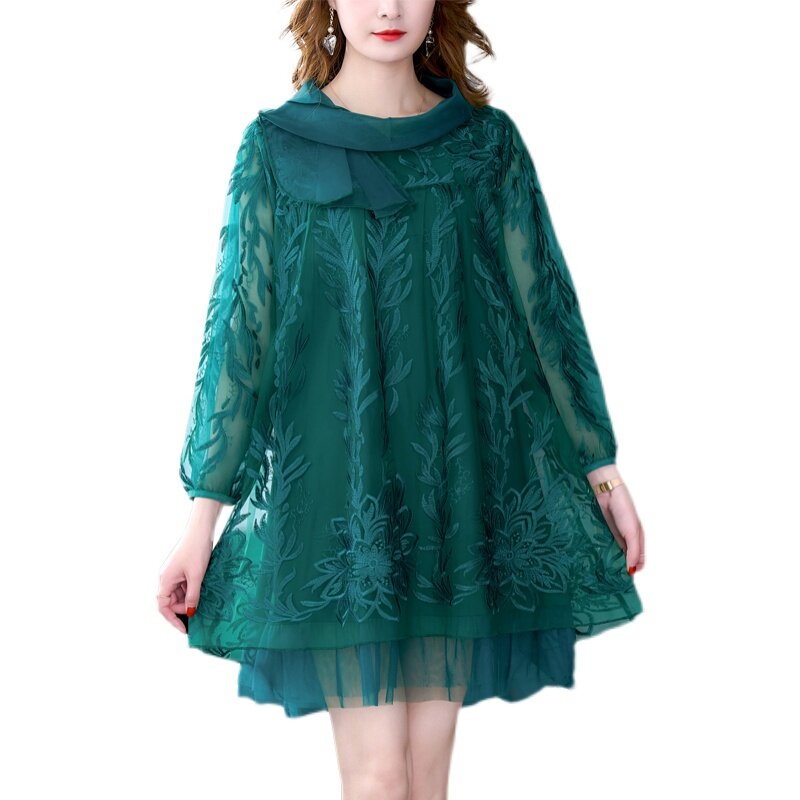 Vestido Midi holgado con bordado de lazo para mujer, vestido informal de talla grande 5XL Vintage de verano 2022