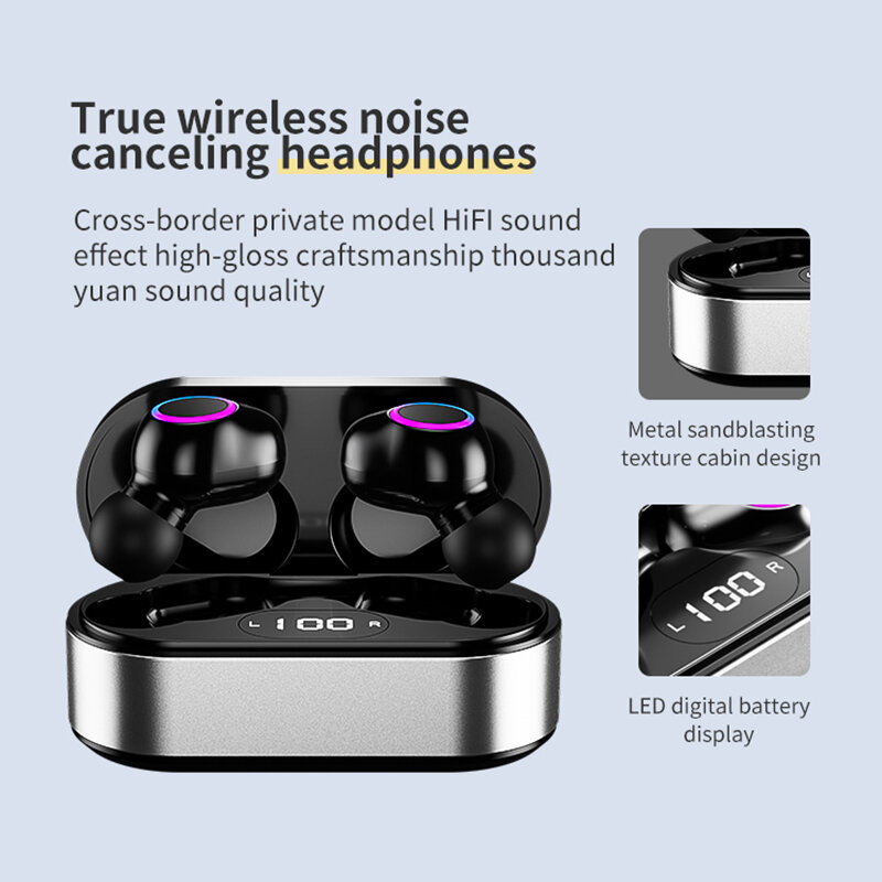 Earphone Bluetooth Panggilan HD Headphone Nirkabel Earbud Mini Portabel Headset Noise Cancelling dengan Mikrofon untuk Semua Ponsel