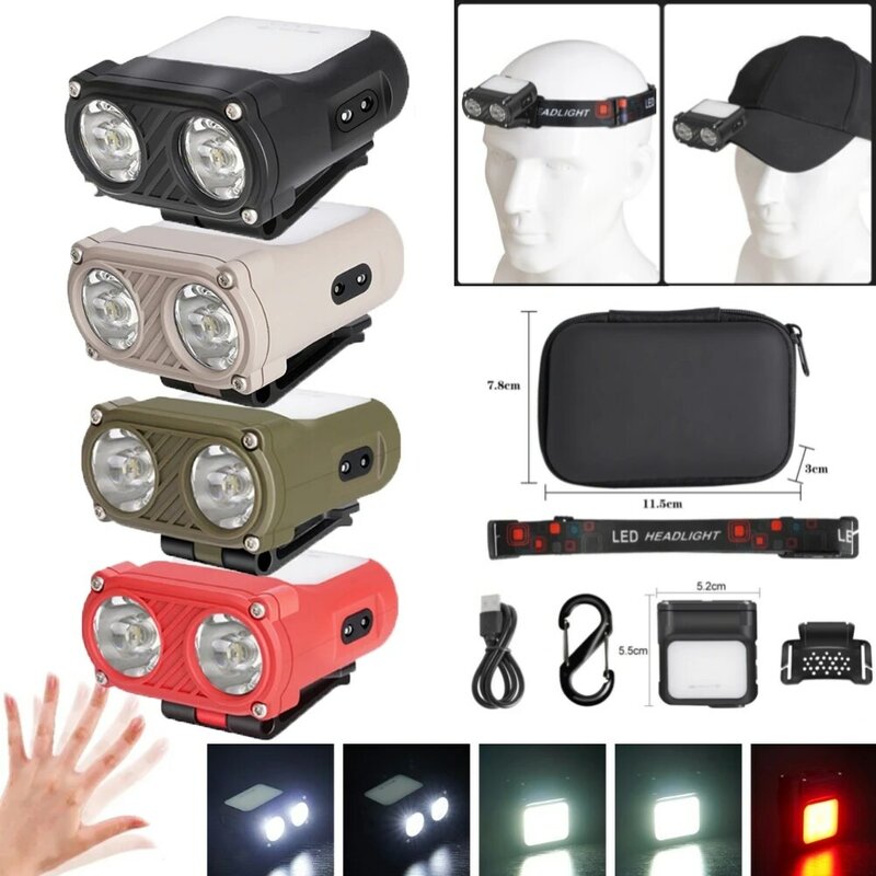 1/2pcs Waterproof Camping Head Lamp Type-C Charging 5 Modes Keychain Light LED 1200mAh Portable 500LM for Outdoor Running