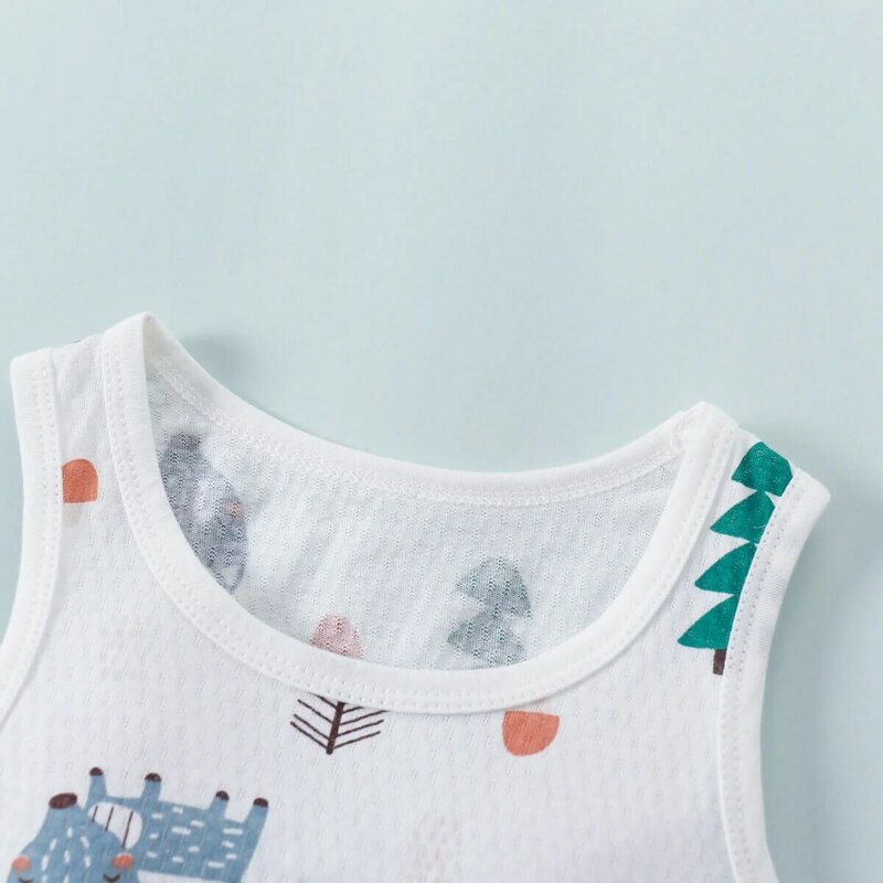 Hibobi-Conjunto de ropa para bebés y niños, ropa de verano para niños pequeños, camiseta sin mangas informal con dibujos de animales y pantalones cortos, Conjunto de pijama de manga corta