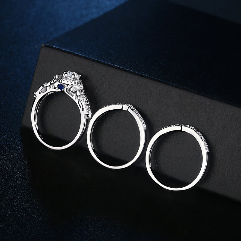 Wuziwen sólido 925 prata esterlina anéis de casamento para as mulheres forma de pêra aaaaa cz conjunto anel de noivado com 2 bandas presente jóias