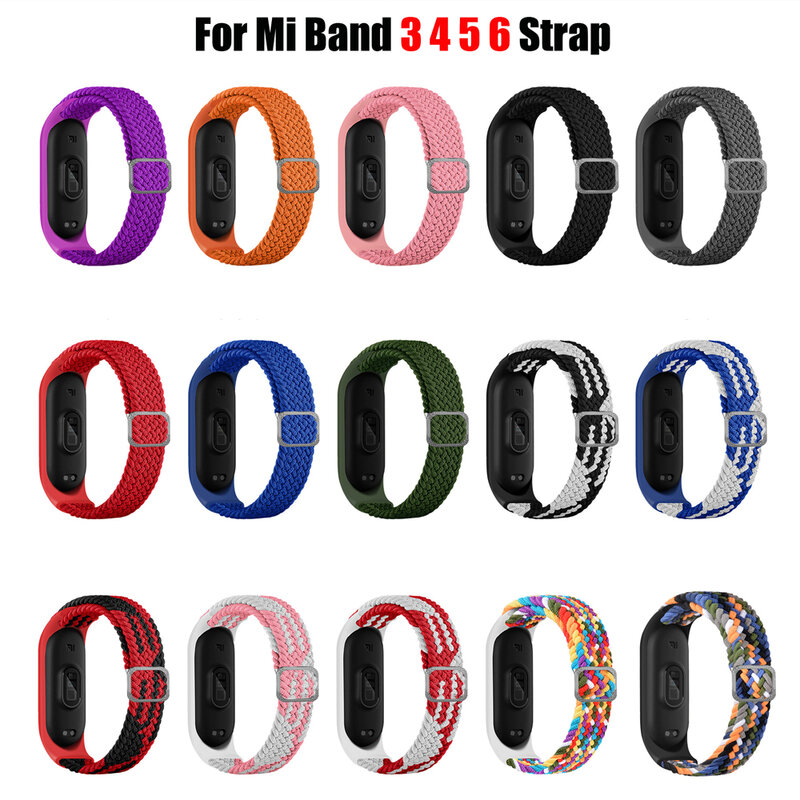Correa de nailon para xiaomi Mi Band, pulsera inteligente trenzada, elástica y ajustable para modelos 3, 4, 5, 6 y 7