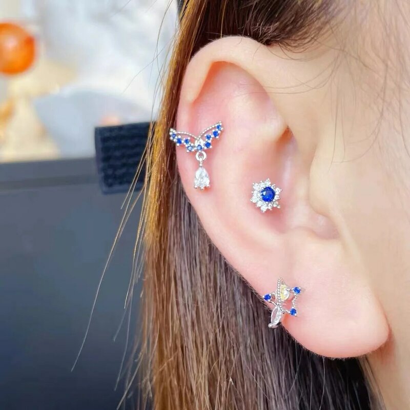 Moon Wing Heart Ear Rings Ear Lobe Pircing Conch Tragus Cartilage Jewelry Zircon Stainless Steel Helix Studs Earring 20g Pierc