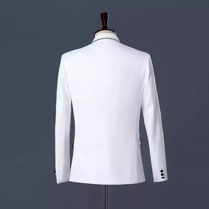 Männer Anzüge Bühne Kleider Weiß und Schwarz Schnürsenkel Mens Anzug Dünne Regelmäßige Mantel Hosen Weiß Einreiher Smart Casual männer S