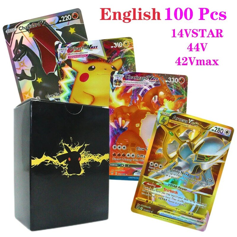 55-100 pces inglês francês espanhol pokemon cartão de papel pikachu charizard mewtwo vmax tag equipe mega anime jogo hobbies coleção