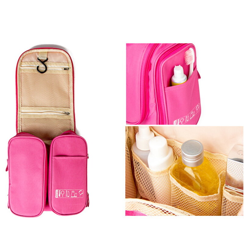 MakeUp Bag Wash Pouch Women Hook Up Toiletry Bags Handbag Travel Toiletries Cosmetic Organizer Food Print Zipper Make Up Case