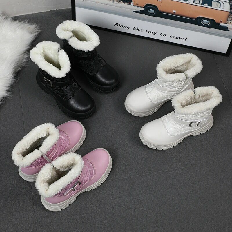 Zimowe buty dziecięce Plus ciepłe aksamitne chłopięce butki na śnieg bawełniana podszewka wodoodporne dziecięce skórzane buty aktywność na świeżym powietrzu