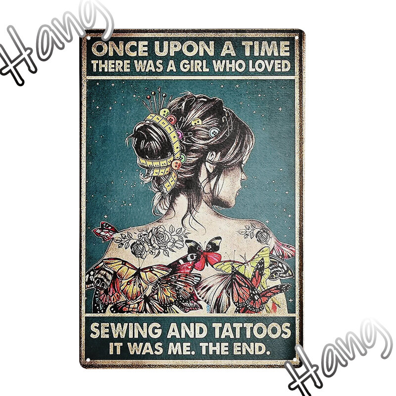 Vintage โลหะป้าย-Tattoo Girl Retro ดีบุกป้ายป้ายประดับผนังป้าย