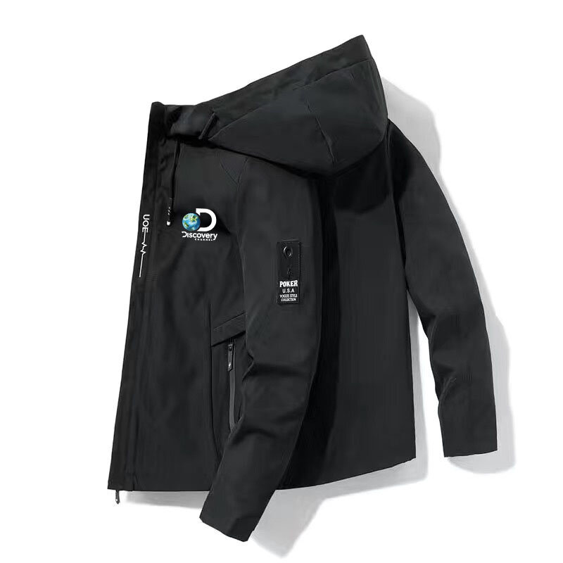 Мужская куртка с капюшоном Discovery Channel-весна/осень, корейская модная уличная куртка с высоким воротником на молнии для походов и приключений