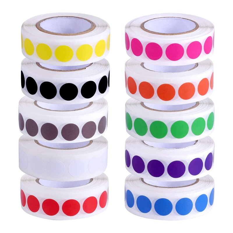 Ronde Kleur Dot Stickers, 10 Rollen Van Diverse Kleur Dot Stickers 1/2 Inch Codering Labels Roll ( 10000 Sheets)