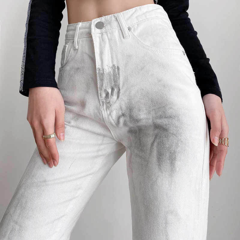 Frauen Breite bein Hosen Tie-dye High-taille Tasten Slim-fit Jeans Casual Denim Lose herbst und Winter Hosen Hosen 2021 Neue