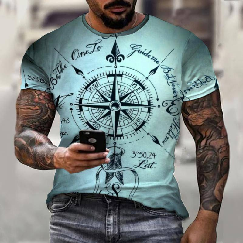 Летняя мужская футболка с лодочным компасом, новинка, Мужская модная повседневная футболка с коротким рукавом и круглым вырезом