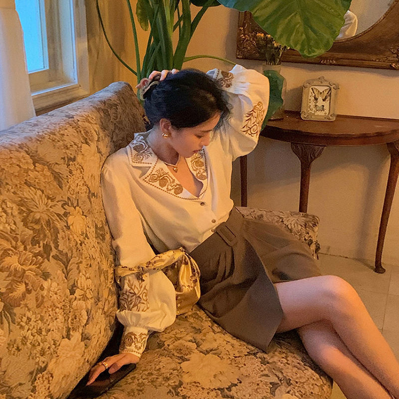 Deeptown Frauen Elegante Bluse mit Üppigen Ärmeln Floral Top Vintage 2022 Büro Damen Koreanische Übergroßen Hemd Luxus Designer Chic