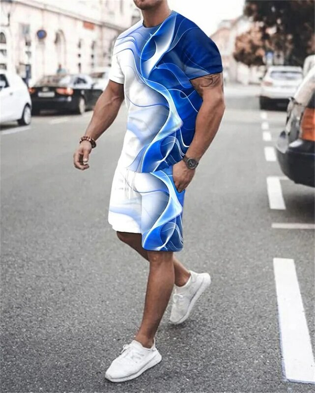 Conjunto de chándal con estampado 3D para hombre, ropa deportiva transpirable con estampado geométrico Harajuku, camiseta transpirable, ropa de verano, 2022