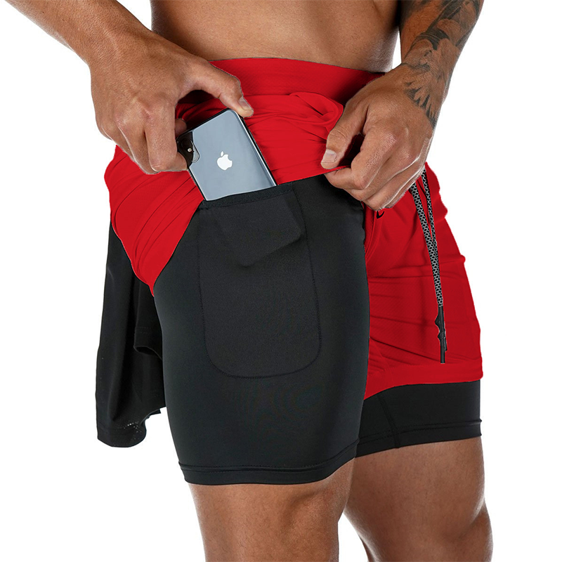 Шорты мужские для фитнеса и бега, облегающие тренировочные двухкомпонентные штаны из пяти частей, двухслойные, быстросохнущие, лето