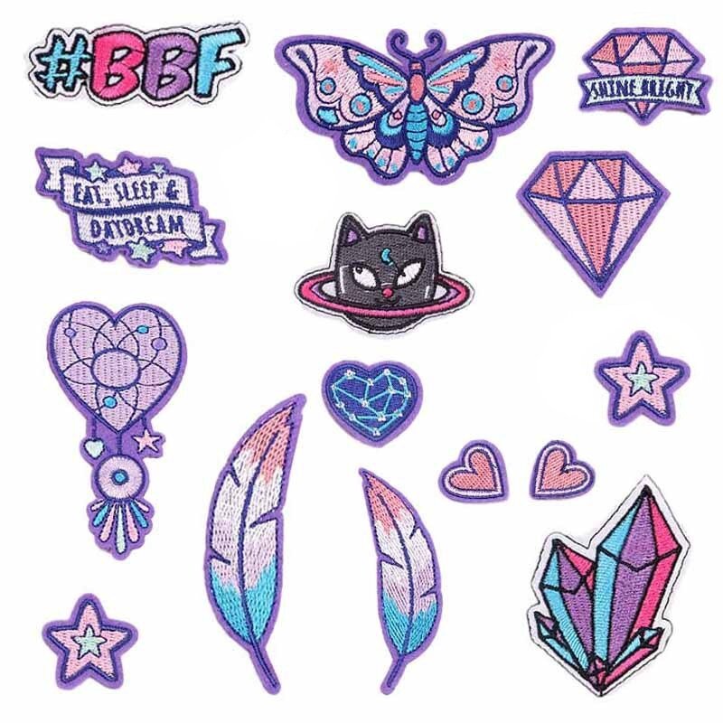 15Pcs Purple Diamond Butterfly Iron on Patches Embroidery Applique Patches for Arts Crafts DIY Jeans Jackets Clothing Decor