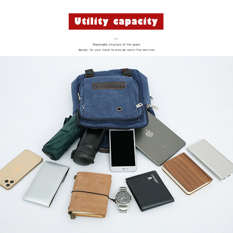 กระเป๋าผ้าใบ Vintage ผ้าใบ Casual กระเป๋าถือชาย Cross Body Messenger กระเป๋าสะพายกระเป๋าเป้สะพายหลังแบบพกพากระเ...