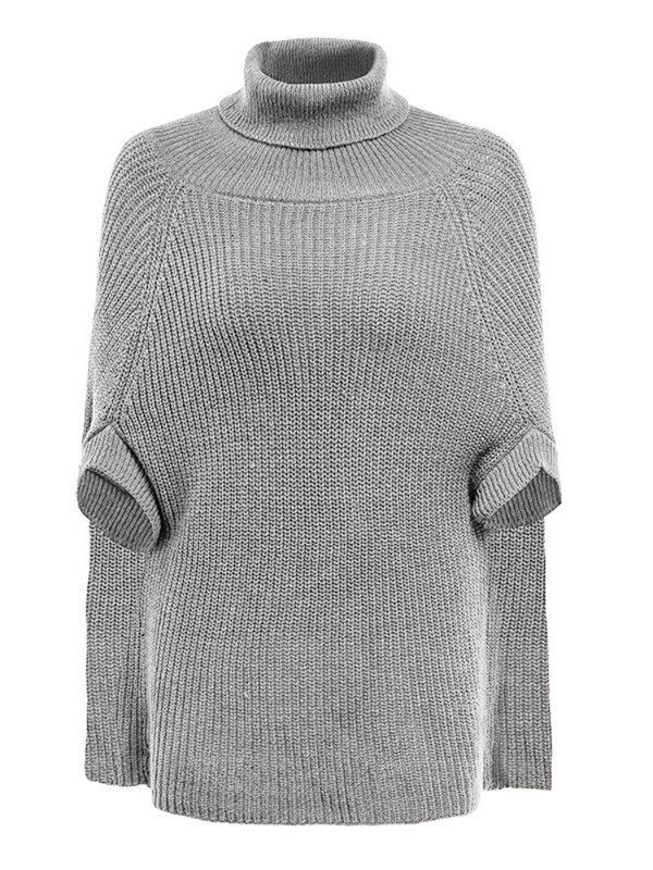 Atasan Mode 2022 Wanita Kasual Warna Solid Turtleneck Pullover Longgar Cape Selendang Lengan Pendek Rajutan Sweater Besar Wanita