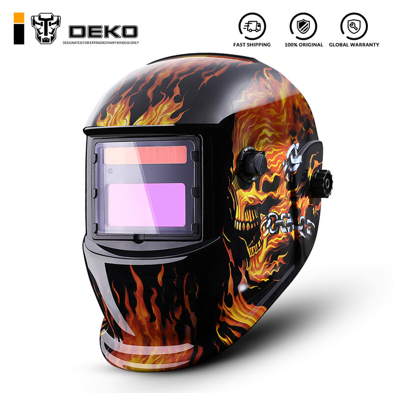 Factory Outlet DEKO Tengkorak Solar Auto Menjadi Gelap Kisaran Disesuaikan 4/9-13 MIG MMA Electric Welding Mask/Helm/welding Lens