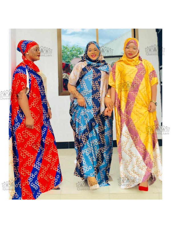 여성용 스카프가 있는 전통 파티 드레스, 길이: 150cm, 가슴: 190cm, 프리 사이즈, 슈퍼 아프리카 다시키, DBF06 #