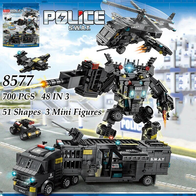 Toy for Children Christmas present Police Station Truck puzzle cartoon Model Building Blocks City Car Helicopter Vehicle Bricks