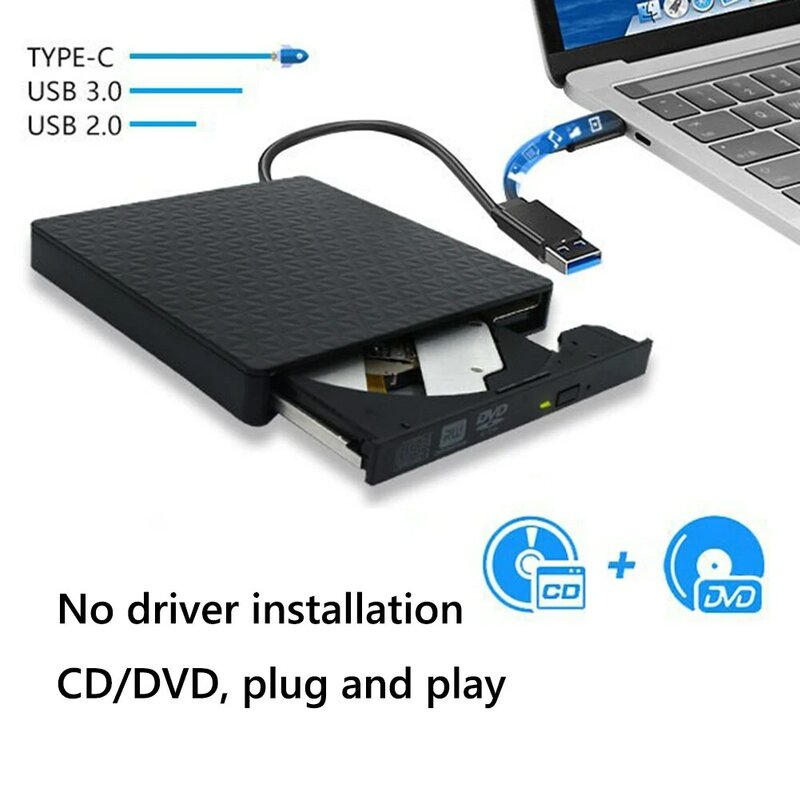 12.7mm Caixa de Gabinete Unidade Óptica USB Tipo-C DVD CD-ROM Player Gabinete Portas Duplas Plug and Play para Windows/Mac OS/Linux